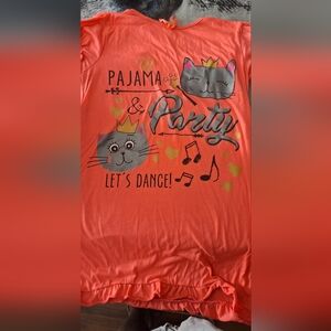 Orange Pajama Party Shirt with Cat Design